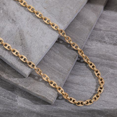 9ct Yellow Gold Solid Ornate Mariner Belcher Chain - 8.5mm - 22" -  30"