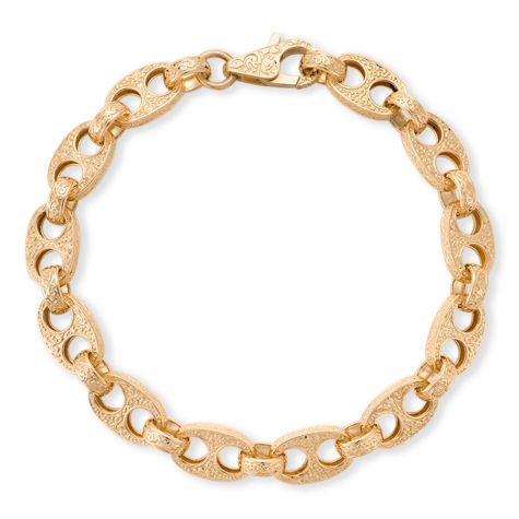 9ct Yellow Gold Ornate Patterned Mariner / Belcher Link Bracelet -10mm , 7.5"- Ladies (SIZE 3)