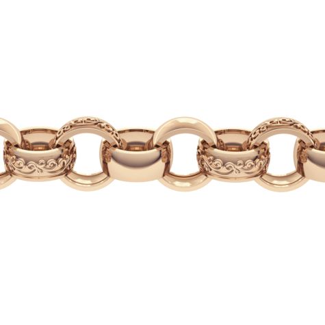 9ct Yellow Gold Solid Ornate Half Patterned Belcher Bracelet - 9.5mm - 6.5" (CHILDS)