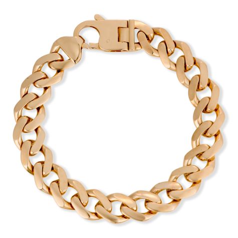 9ct Yellow Gold Solid Heavy British Made Curb Bracelet - 13mm Wide, 8.75" Long - Gents (SIZE 4) EX DISPLAY