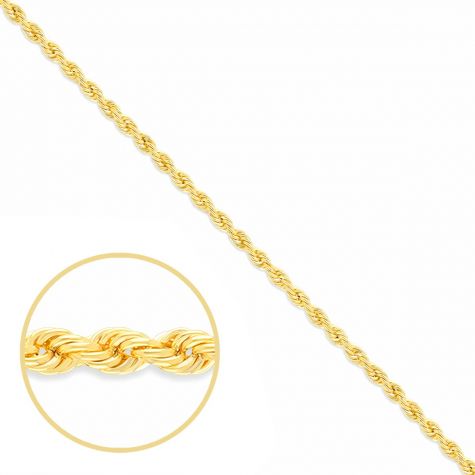 9ct Yellow Gold Semi Solid Italian Made Rope Chain - 2.7mm - 20"
