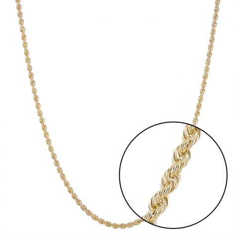 Solid 9ct Yellow Gold Italian Made Round Rope Chain - 3.3mm - 24"