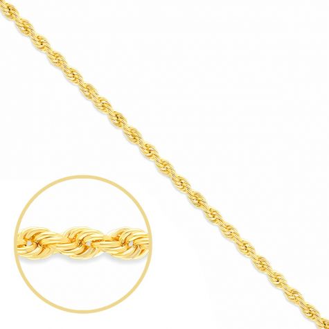 Solid 9ct Yellow Gold Italian Made Round Rope Chain - 3.3mm - 24"