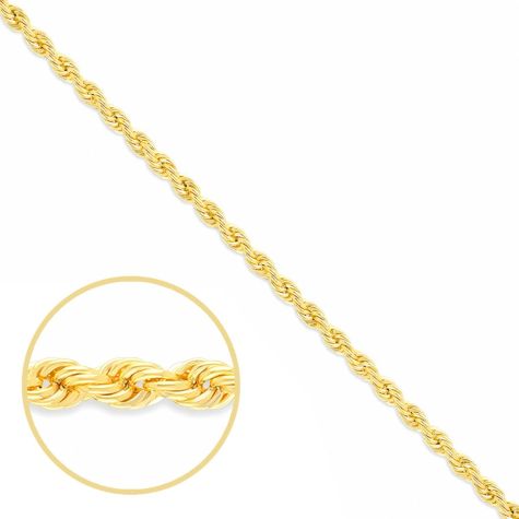 Solid 9ct Yellow Gold Italian Made Round Rope Chain - 3.3mm - 22"