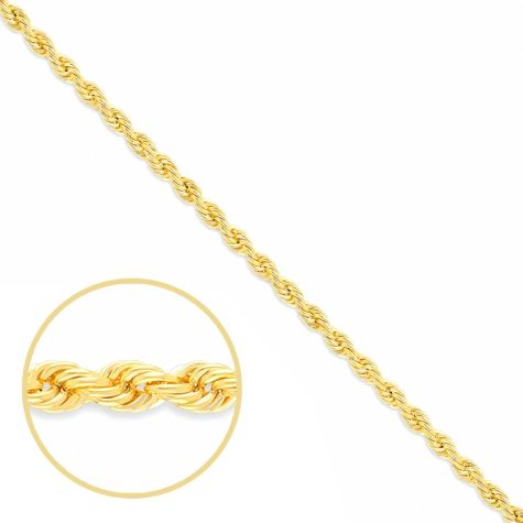 Solid 9ct Yellow Gold Italian Made Round Rope Chain - 3.3mm - 22"