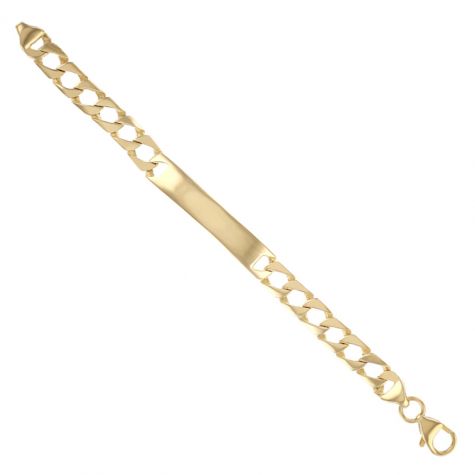 9ct Gold Solid Polished ID Curb Link Bracelet 7mm - 8.5" - Gents