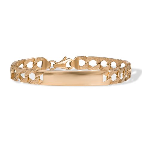 9ct Solid Yellow Gold Snake Patterned ID Plate Bracelet - 9mm Wide, 7.5" Long - Ladies