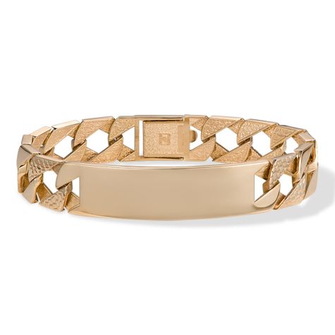 9ct Solid Yellow Gold Snake Pattern ID Plate Bracelet - 14mm Wide - 8.75" Long - Gents (SIZE 5) Ex Display