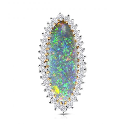 CERTIFIED 18ct Gold 8.86ct Opal & Diamond Cocktail Ring - Size O