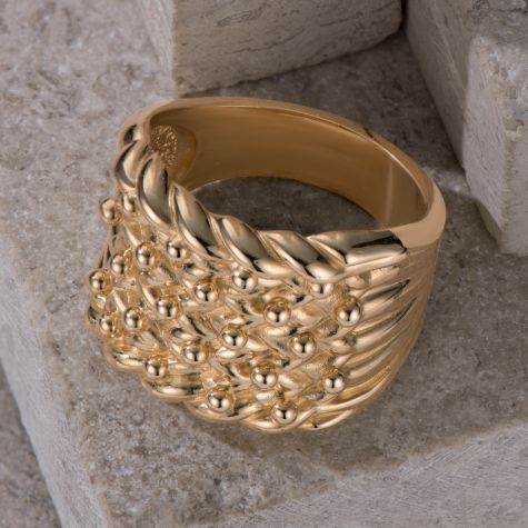 Solid 9ct Yellow Gold 5 Row Keeper Ring - 19.5mm Wide - UK Hallmarked - Gents Size Q-Z+3