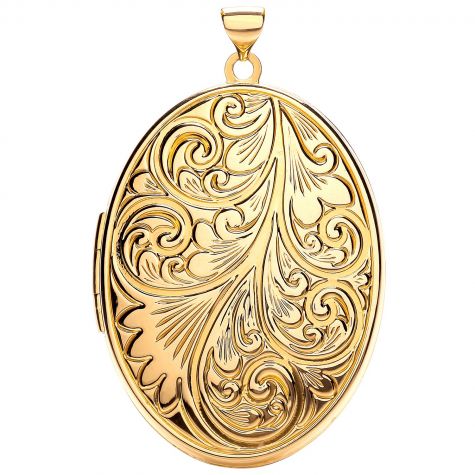 9ct Yellow Gold Oval Floral 4 Picture Locket Pendant - 43mm