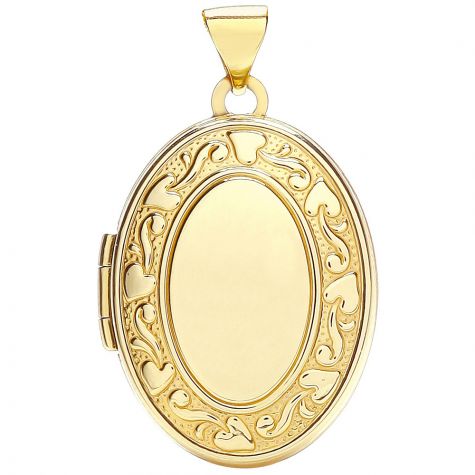 9ct Yellow Gold Floral 2 Picture Floral Oval Locket Pendant -28mm