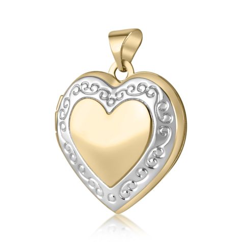 9ct White & Yellow Gold Heart Shape with Edge Design Locket -24mm