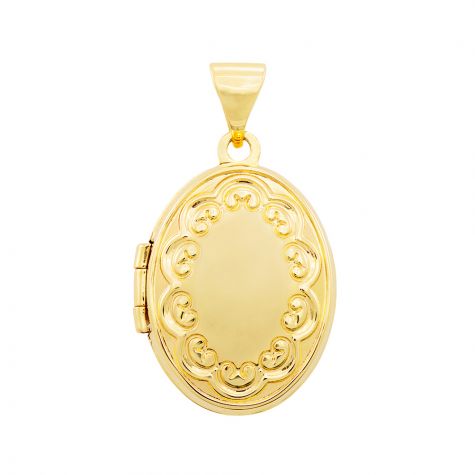 9ct Yellow Gold Floral Pattern Oval Locket Pendant - 24mm