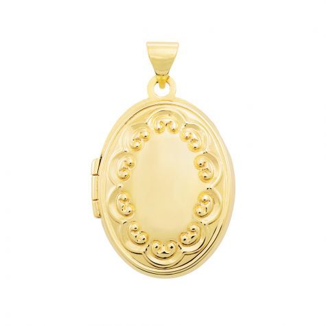 9ct Yellow Gold Patterned Oval Shaped Locket Pendant - 28mm
