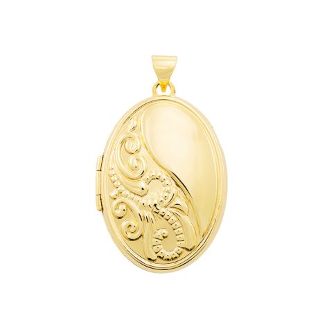 9ct Yellow Gold Oval Half Floral Pattern Locket Pendant - 33mm