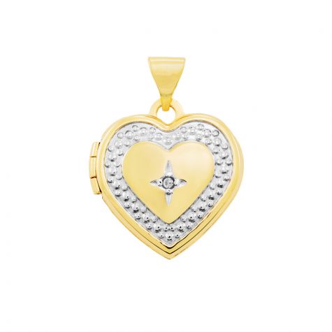 9ct Yellow & White Gold Diamond Set Heart Locket Pendant - 21mm