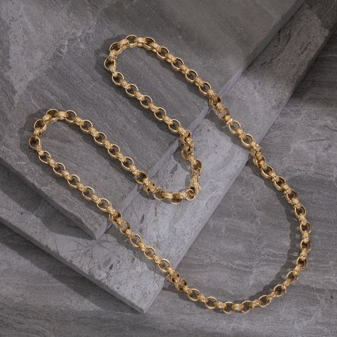 9ct Solid Yellow Gold Ornate Patterned Oval Belcher Chain - 9mm - 14" - 16" - Kids / Babies