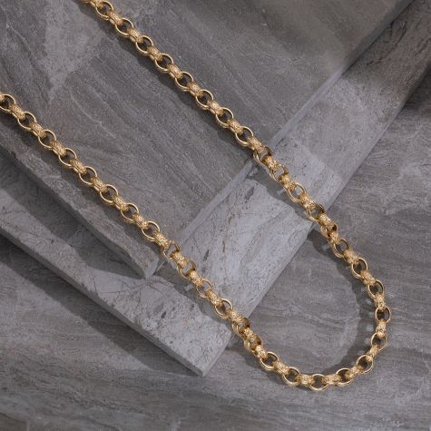9ct Solid Yellow Gold Ornate Patterned Oval Belcher Chain - 9mm - 22" - 30"