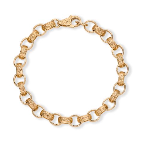 9ct Yellow Gold Solid Ornate Patterned Oval Belcher Bracelet - 9mm - 9.5" - Ex Display