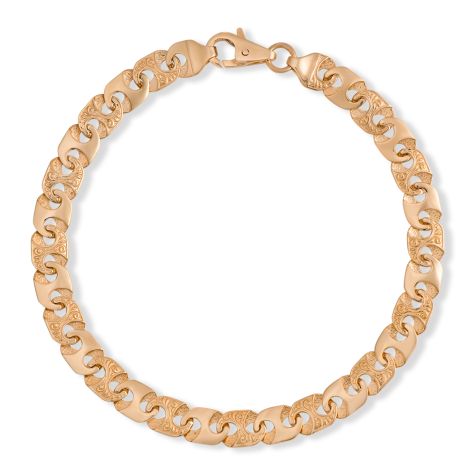 Solid 9ct Yellow Gold Ornate Mariner Bracelet - 7mm Wide, 7.25" Long - Ladies (SIZE 1)