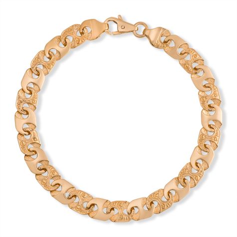 Solid 9ct Yellow Gold Ornate Mariner Bracelet - 8mm Wide, 8.5" Long - Gents (SIZE 2) EX DISPLAY