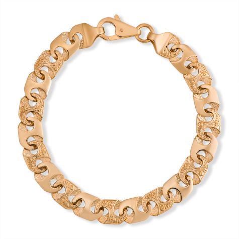 Solid 9ct Yellow Gold Ornate Mariner Bracelet - 10mm Wide, 9" Long - Gents (SIZE 3)
