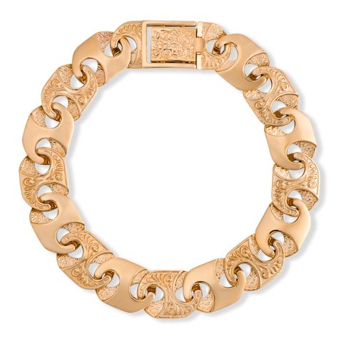 Solid 9ct Yellow Gold Ornate Mariner Bracelet - 13mm Wide, 8.5" Long - Gents (SIZE 4)