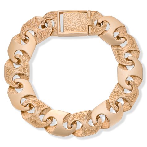 Solid 9ct Yellow Gold Heavy & Large Ornate Mariner Bracelet, 16mm Wide, 8.75" Long - Gents (SIZE 5)