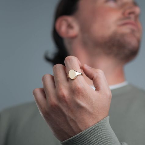 Solid 9ct Yellow Gold Large Oval Signet Ring, British Made, 16mm Wide - Mens Size Q-V (Size 3)