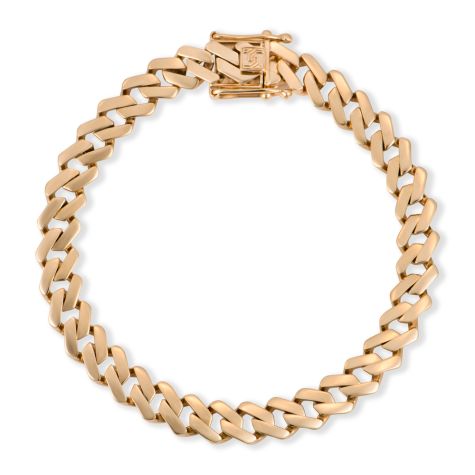 Solid 9ct Yellow Gold Prong Cuban Bracelet - 9mm Wide - 8.5" Long - Gents (Size 1)