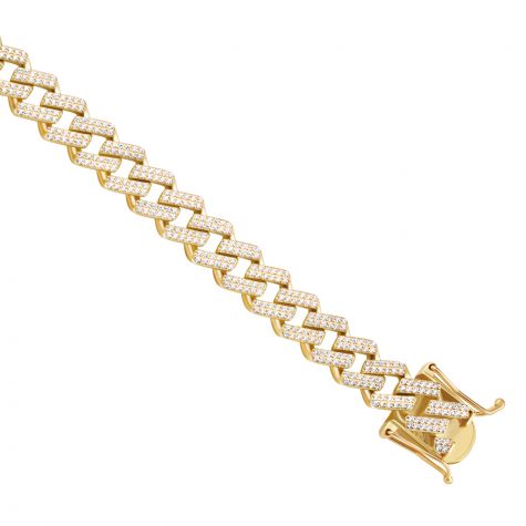 9ct Gold Gem-Set High-Raised Prong Set Cuban Bracelet - 11.5mm - 8.25"- Gents