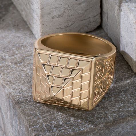 Solid 9ct Yellow Gold Pyramid Ring - British Made - 17mm Wide - Gents - Size Q-Z+3