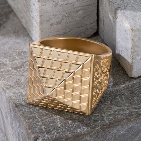 Solid 9ct Yellow Gold Pyramid Ring - British Made - 20mm Wide - Gents - Size Q-Z+3