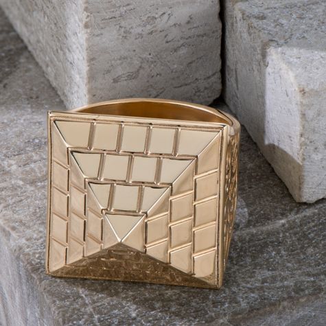 Solid 9ct Yellow Gold Pyramid Ring - British Made - 23mm Wide - Gents - Size Q-Z+3