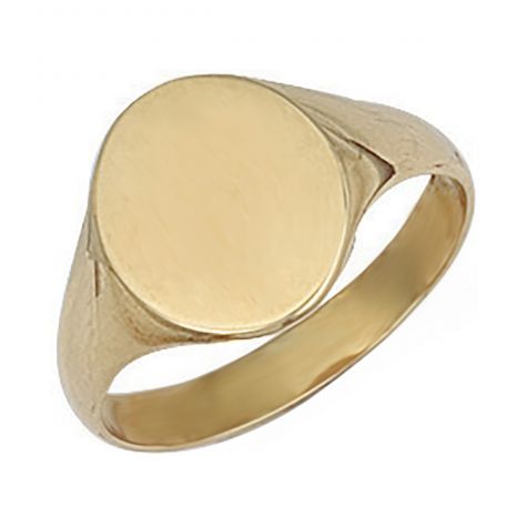 9ct Yellow Gold Solid Polished Oval Signet Ring - 13.5mm - Size Q