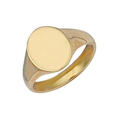 9ct Yellow Gold Solid Polished Oval Signet Ring - 14mm