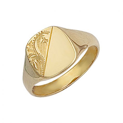9ct Yellow Gold Solid Hand Engraved Square Signet Ring - 13.5mm