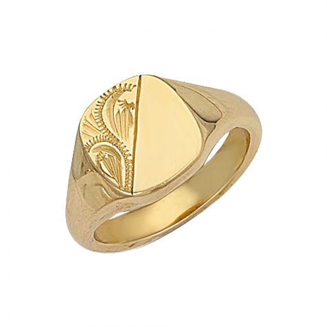 Heavyweight 9ct Gold Solid Hand Engraved Square Signet Ring - 13mm