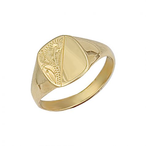 9ct Yellow Gold Solid Hand Engraved Square Signet Ring - 11mm - Childs