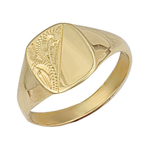 9ct Yellow Gold Solid Hand Engraved Square Signet Ring - 11mm - Childs - Size Q