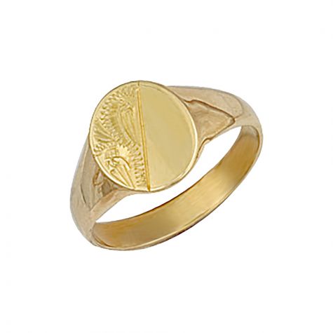 9ct Yellow Gold Solid Hand Engraved Oval Signet Ring - 11mm - Childs