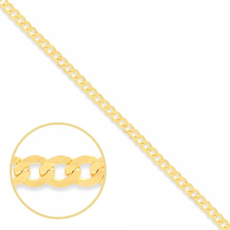 SOLID - 9ct Gold Italian Bevelled Edge Curb Chain - 3 mm - 18" - 24"