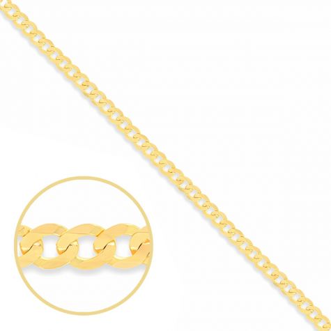 SOLID - 9ct Gold Italian Bevelled Edge Curb Chain - 3 mm - 18"