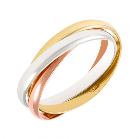 9ct Yellow, White & Rose Gold Russian Wedding Band Ring - 2mm