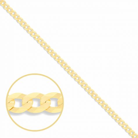SOLID - 9ct Gold Italian Bevelled Edge Curb Chain - 4mm - 24"
