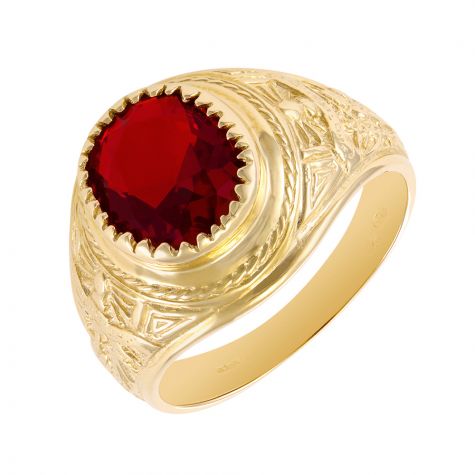9ct Gold Red Gemstone Graduation / College Ring - 18.5mm - Gents