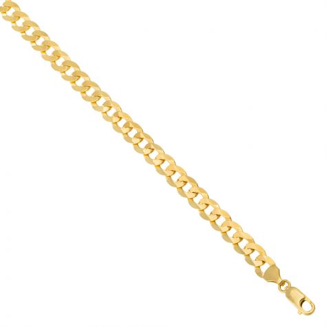 SOLID - 9ct Gold Italian Bevelled Edge Curb Chain - 7mm - 22"