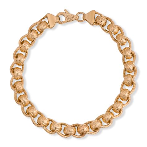 9ct Yellow Gold Solid Ornate Pattern Belcher Rollerball Bracelet, 9mm Wide - 7.5" - Ladies (SIZE 2)