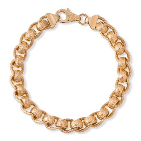 9ct Yellow Gold Solid Ornate Pattern Belcher Rollerball Bracelet, 10mm Wide, 9.25" - Gents (SIZE 3)